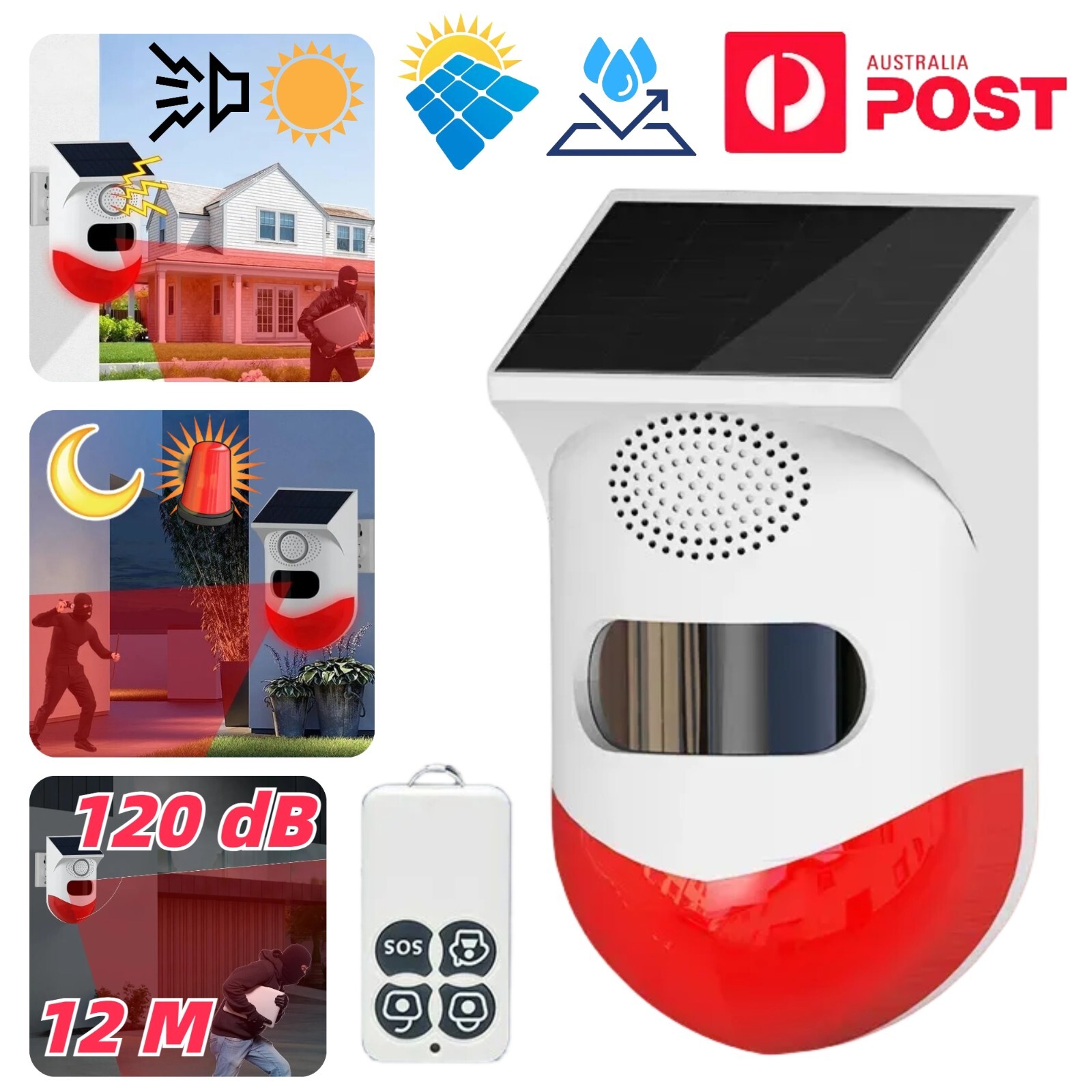 Infrared Alarm Outdoor Solar Powered Security Home Motion Sensor Wireless 120dB