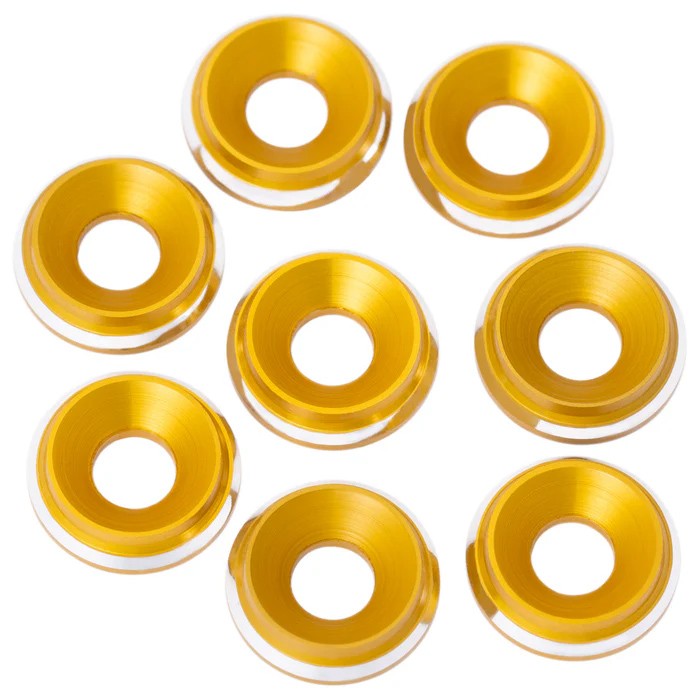 1Up Racing 820719 - 7075 LowPro M3 Countersunk Washers, Gold Shine (8)