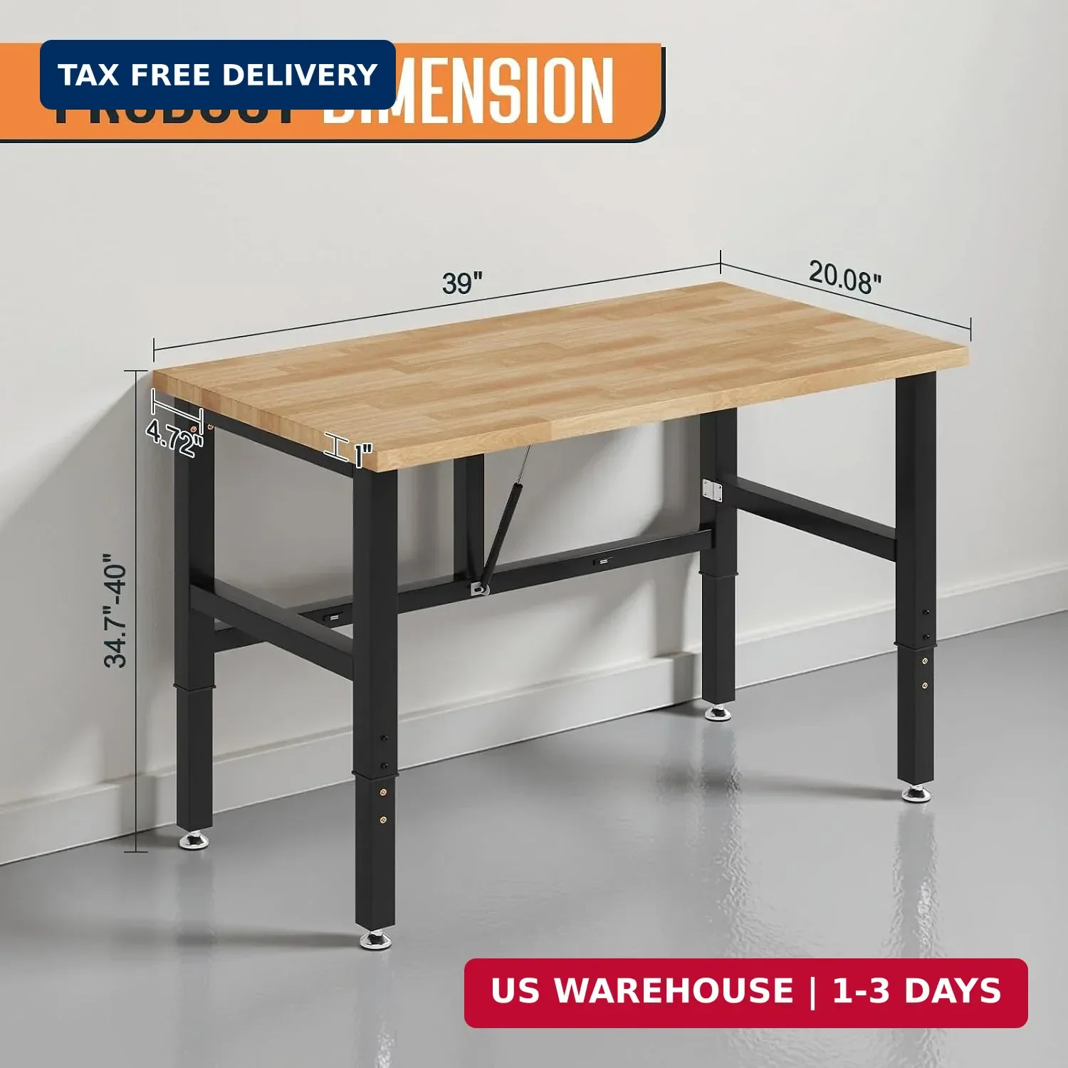 Adjustable-Height Folding Workbench | 34.7-40 In Adjustable Height, Rub