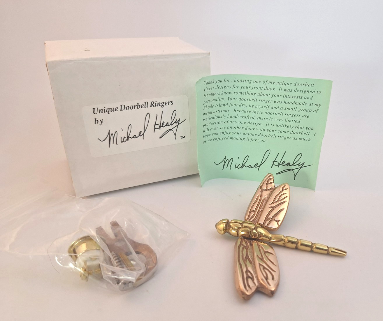 Michael Healy Bronze and Brass Dragonfly Doorbell - in Box with Hardware