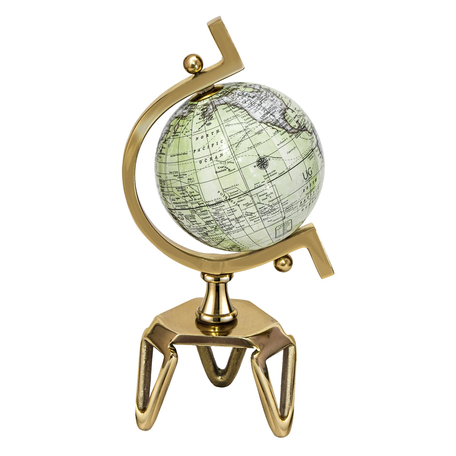 5 Inch Geographic Rotating World Globe w/Triangle Metal Stand Metal Meridian