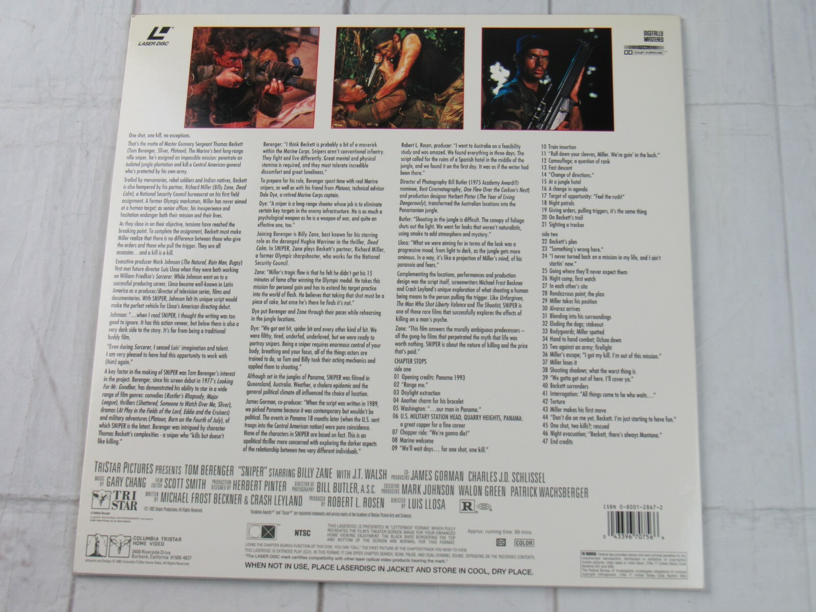 Sniper, Tom Berenger, Widescreen Extended Play Laser Disc R
