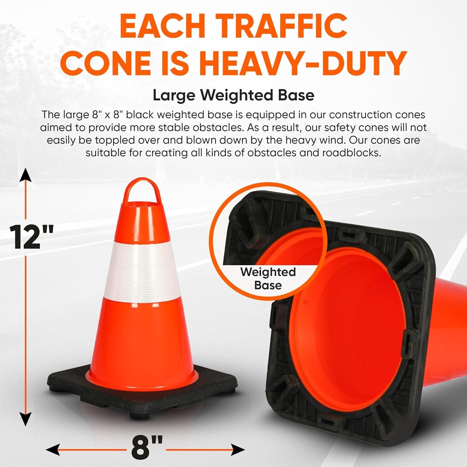 Pyle 12" PVC Cone - 6 Pieces High Visibility Structurally Stable for Traffic