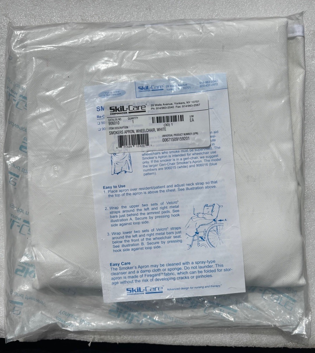 Skil-Care Geri-Chair Smokers Apron, Lightweight 906010 White