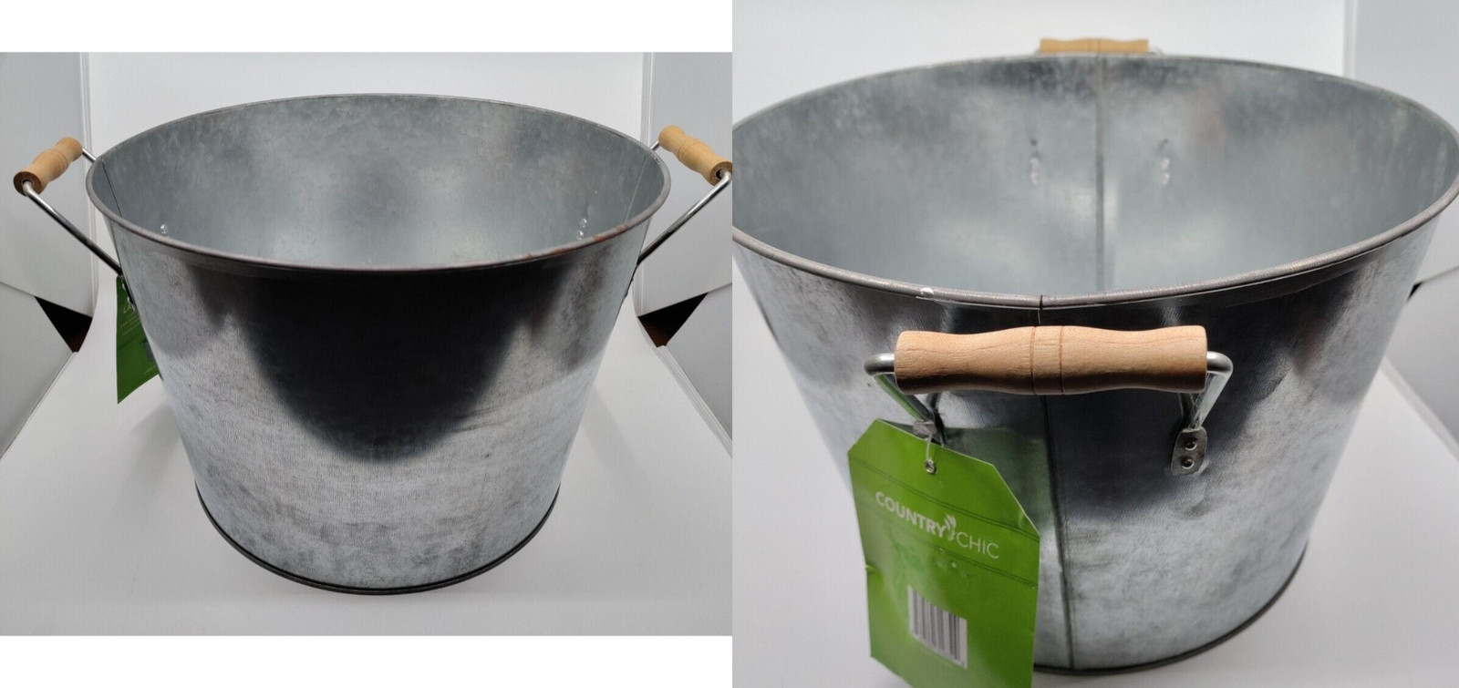 2 PIECE OF BUCKETS COUNTRY CHIC LARGE BEVERAGE TUBS GALVANIZED STEEL FARMHOUSE