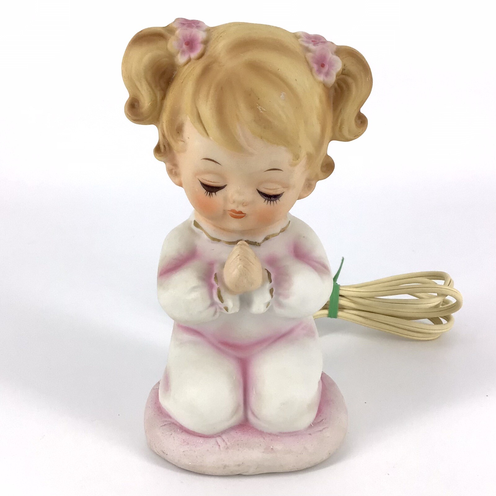 Lefton Girl Praying Night Light 6626 Pink Works Great Vintage