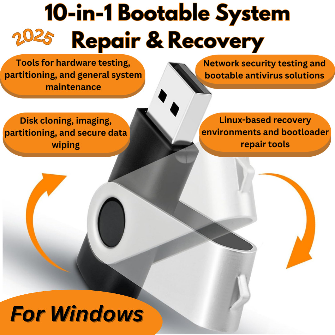 10-in-1 Bootable System Repair & Recovery USB | Diagnostics, Cloning, Antivirus