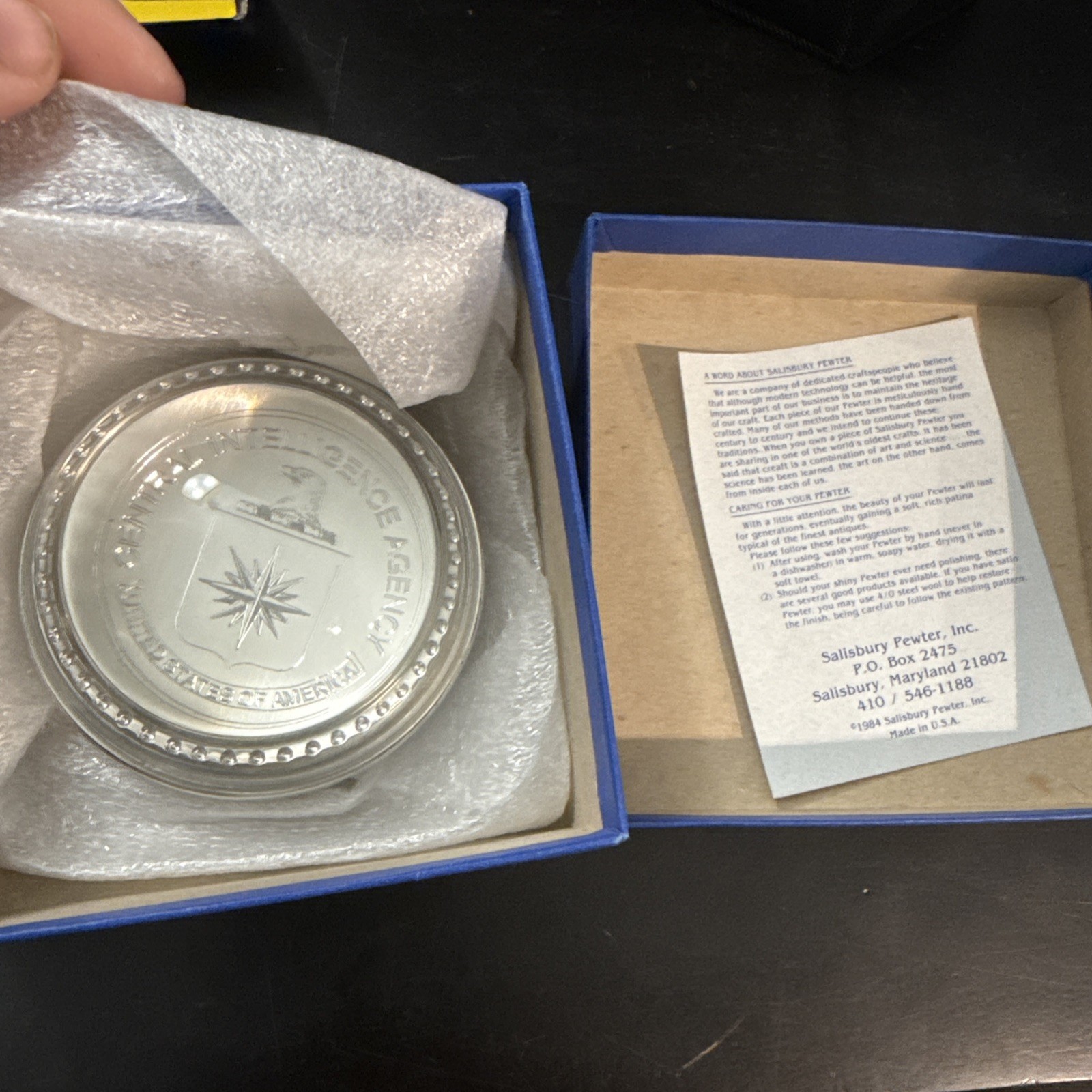 CIA Central Intelligence Agency Silver Salisbury Paper Weight Paperweight Pewter