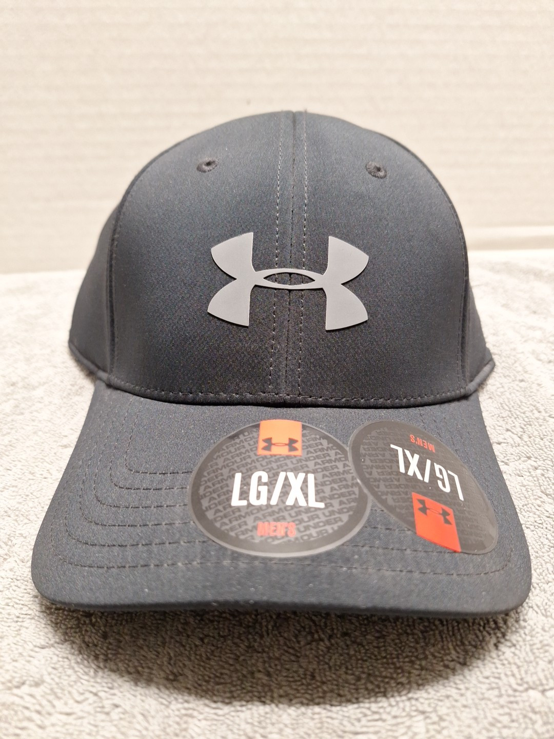 Mens Under Armour Heat Gear Stretch Classic Fit Baseball Cap Blk,GryLogo, LG/XL