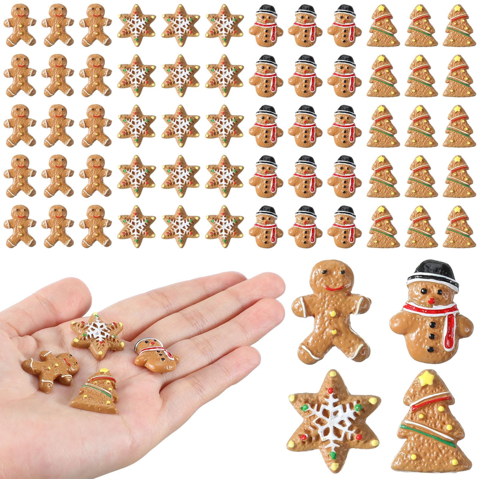 60 Pcs Christmas Miniatures for Crafts Gingerbread Man Christmas Decorations ...