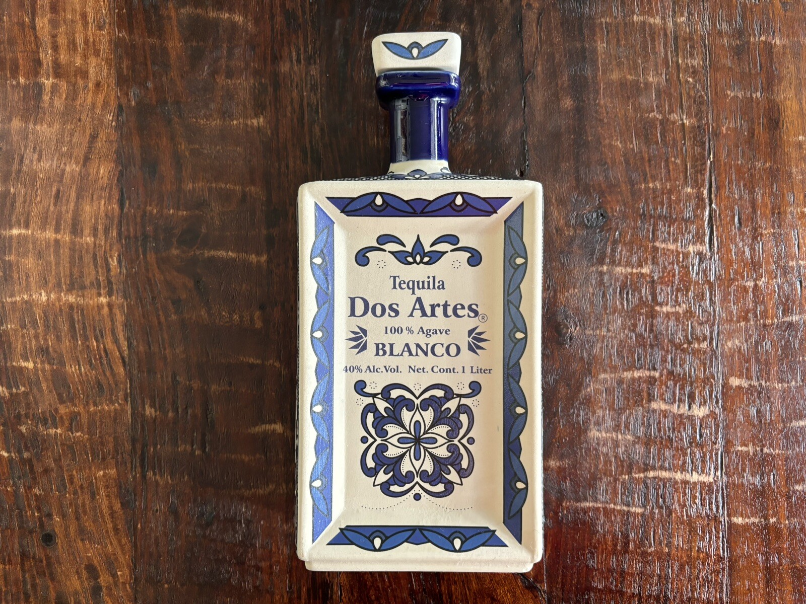 Dos Artes Tequila Blanco Agave Ceramic Empty Bottle Hand Painted 1 Liter