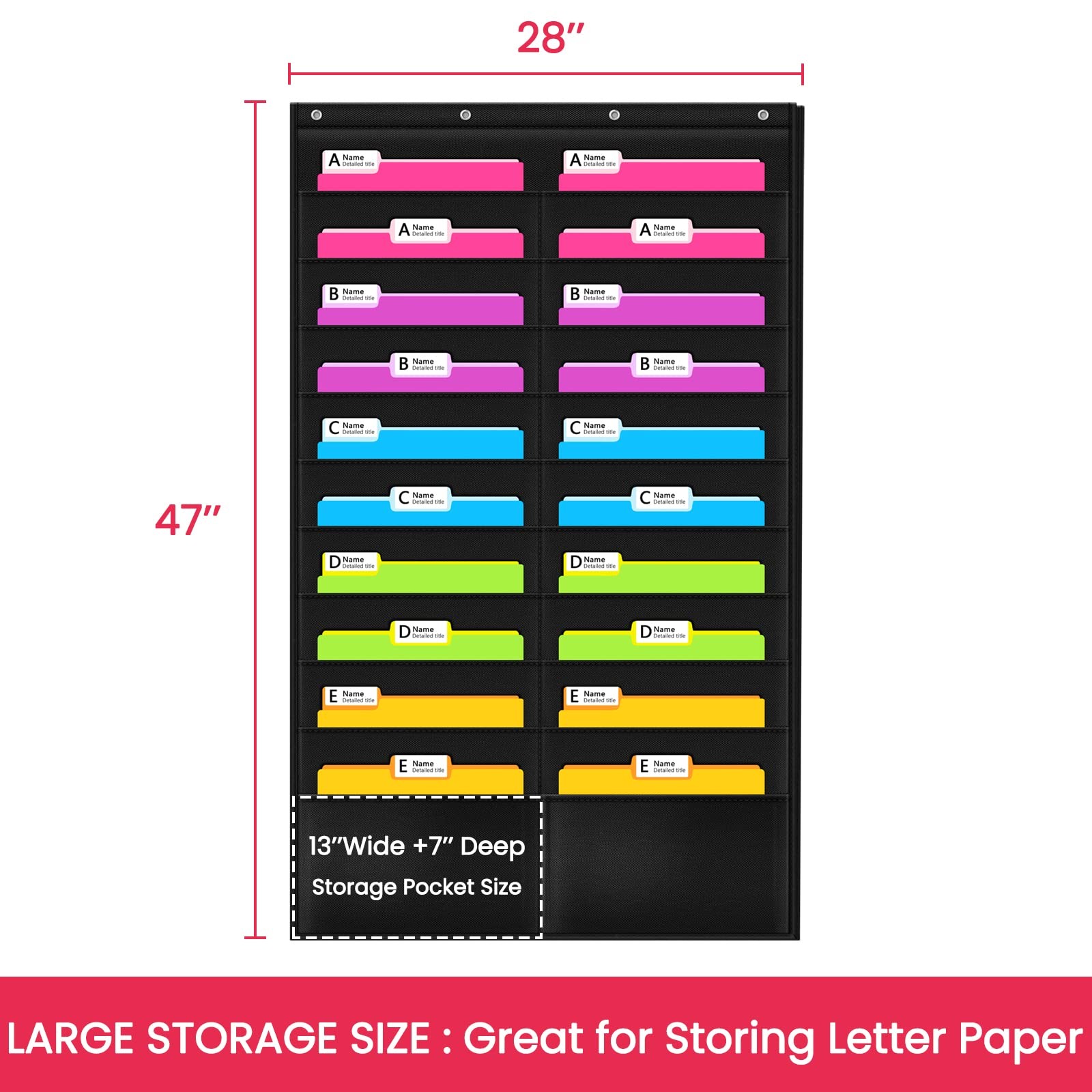 Godery Folder Pocket Chart (Black), Cascading Wall Organizer 20 Pocket, Black