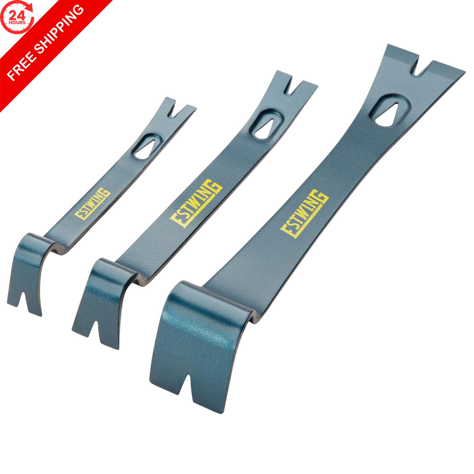 ESTWING 3-Piece Pry Bar Set - 5.5", 7.5" & 10" Nail Pullers with Wide, Blue