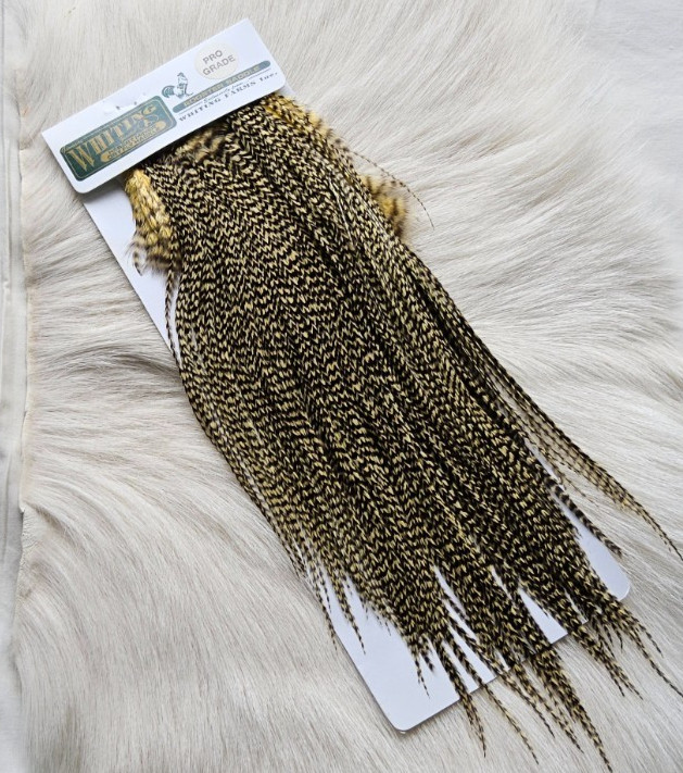Whiting Saddle Hackle. Full Saddle,, Color; Grizzly Dyed Cream. Free Shipping.
