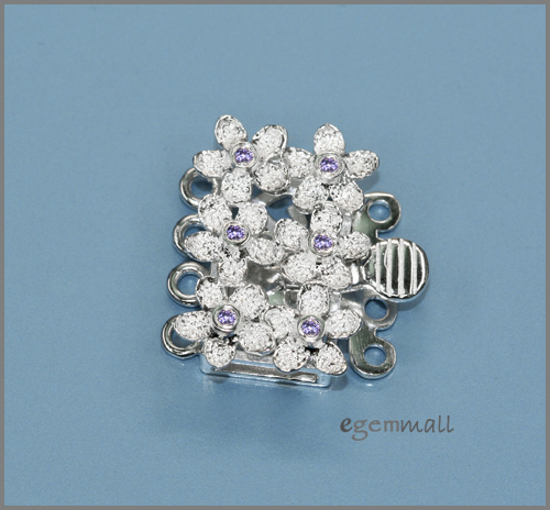 Sterling Silver 4 Strand Flower Box Clasp w/ CZ Amethyst #51540