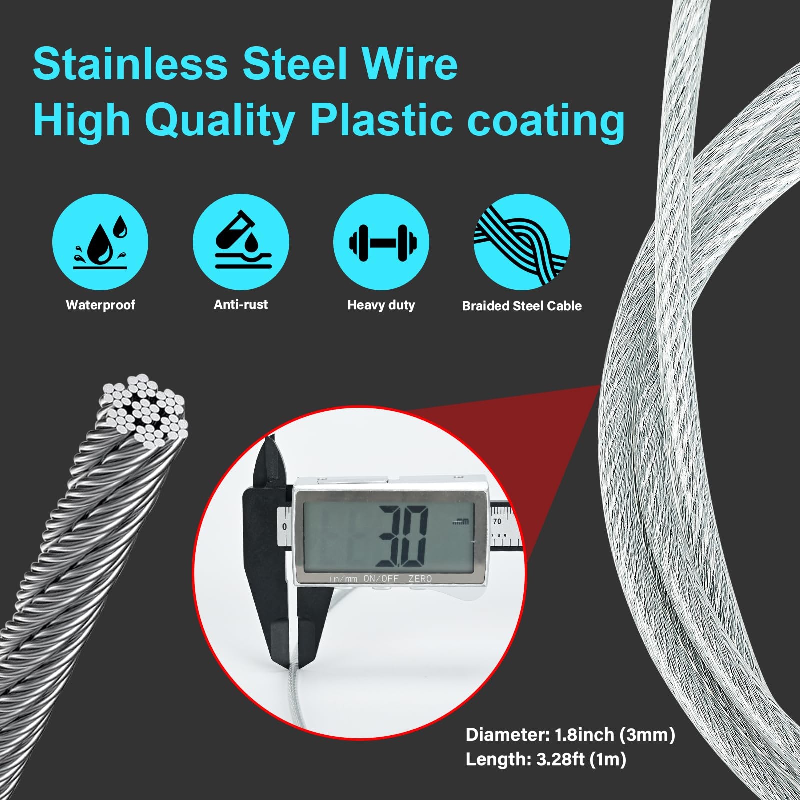 Azuneyeunt 2 Pack Outdoor & Travel Security Cable with Loops, 3.3 ft x Black