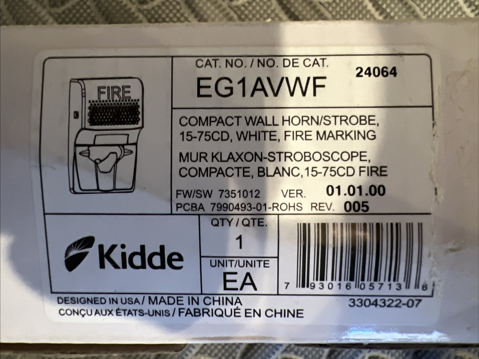 Kidde EG1AVWF Compact Wall Horn Strobe White