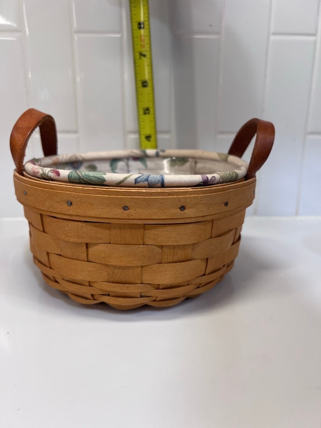 Longaberger Small Button Basket w Botanical Fields Liner and Plastic Protector