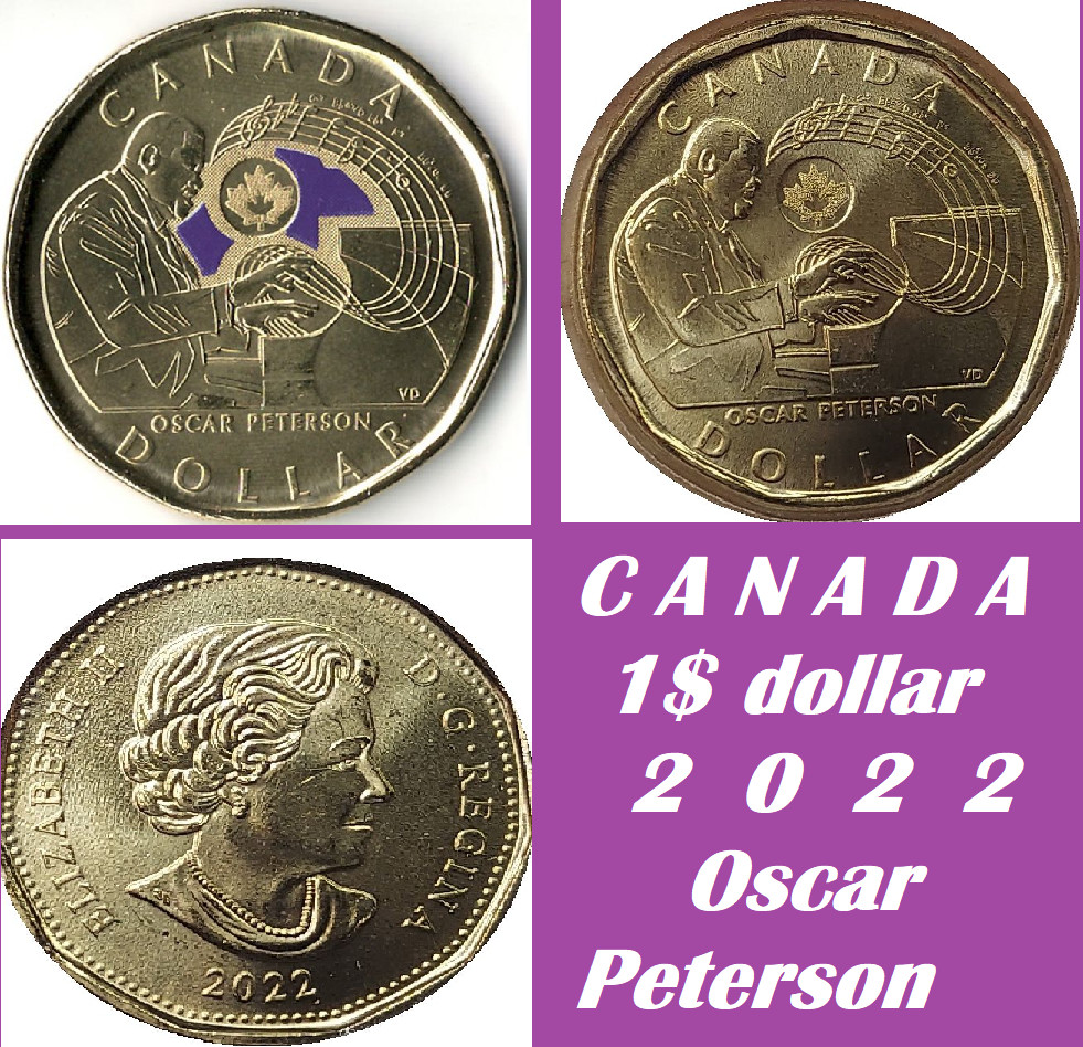 Canada coin list 1$ dollar 2022 Oscar Peterson pianist piano music hands freedom