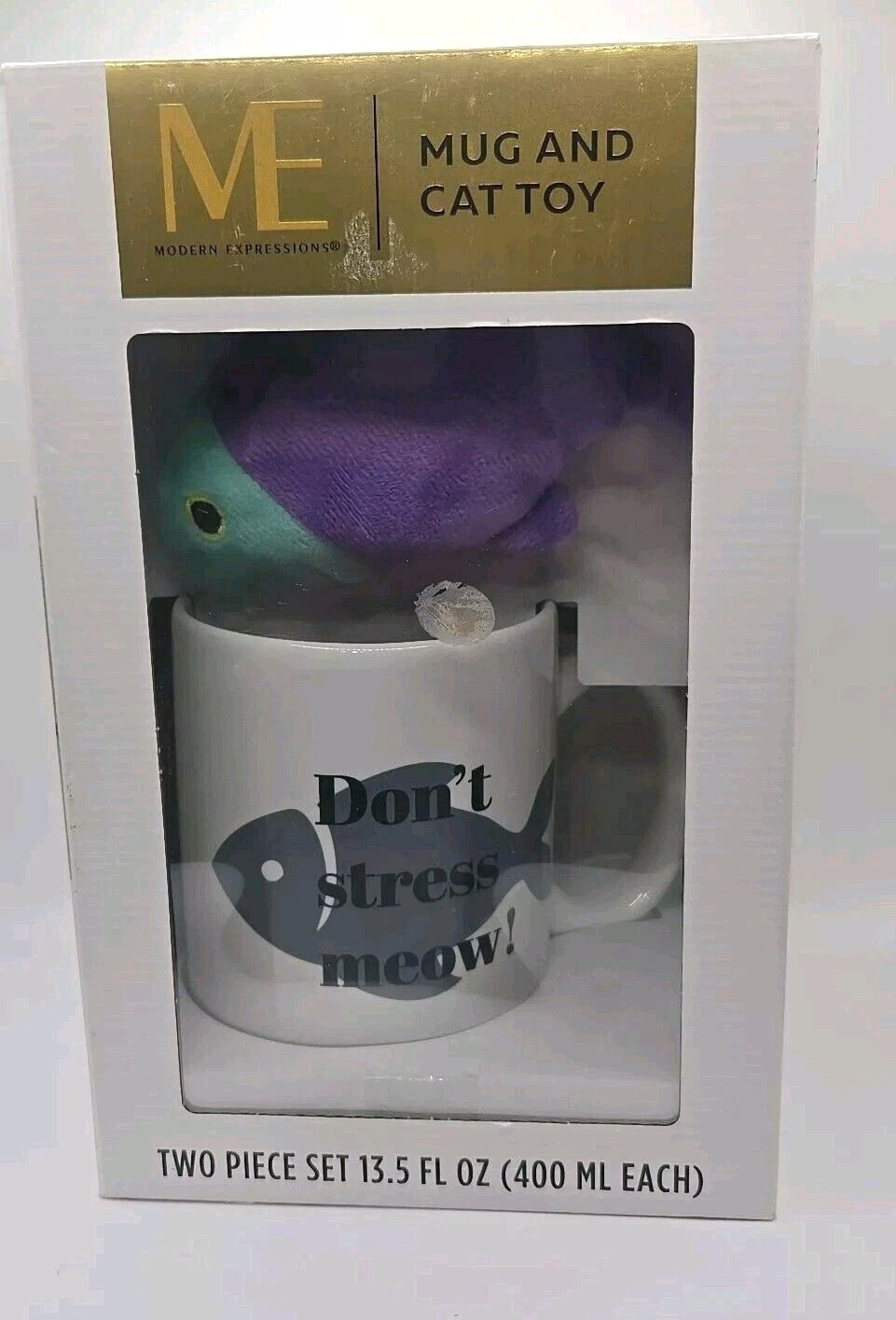 Don’t Stress Meow Mug & Cat Toy Two Piece Set 13.5FL OZ Gift Cats