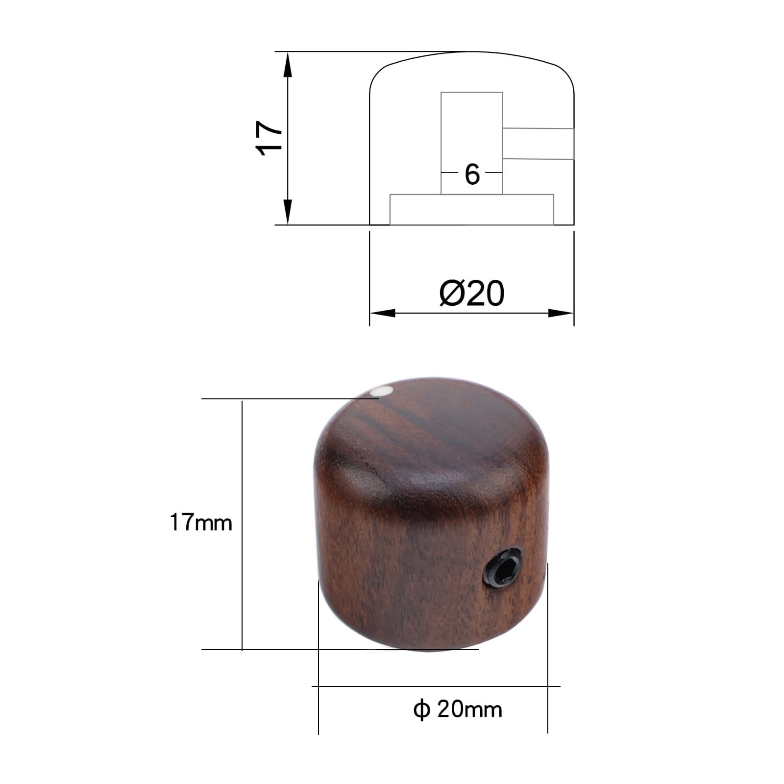 2Pcs Rose Wood Guitar Volume Tone Knobs with 6mm（15/64"） Brass Hol