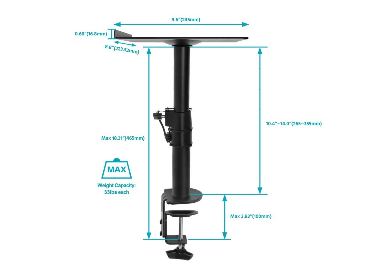 Monoprice Universal Clamp-On Desktop Speaker Mounts (Pair) Height-Adjustable