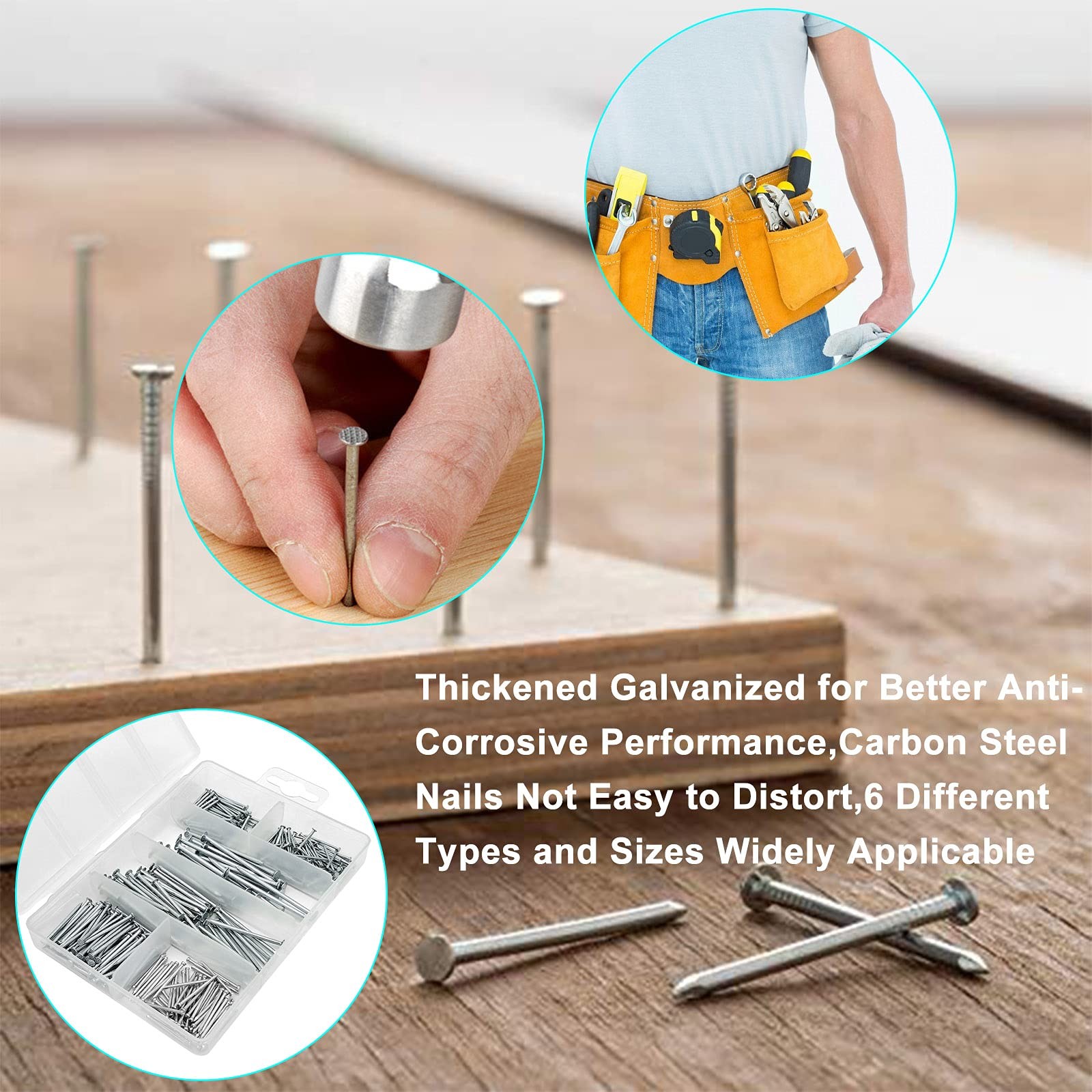 376pcs Hardware Nails Assortment Kit with 8oz Small Claw Hammer, Mini Hammer ...