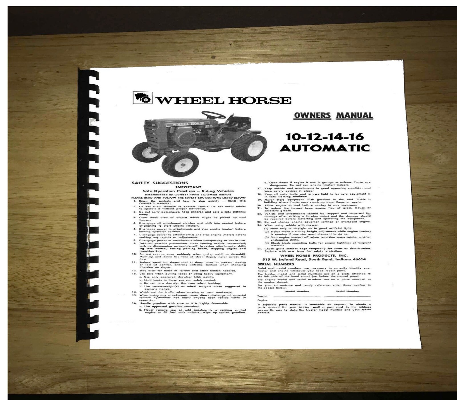 Wheel Horse 10-12-14-16 Automatic Owners Manual