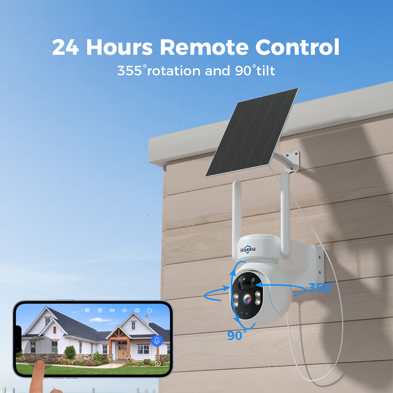 Hiseeu WIFI Solar Panel Battery 4MP Wireless PTZ Security Camera PIR Full Color