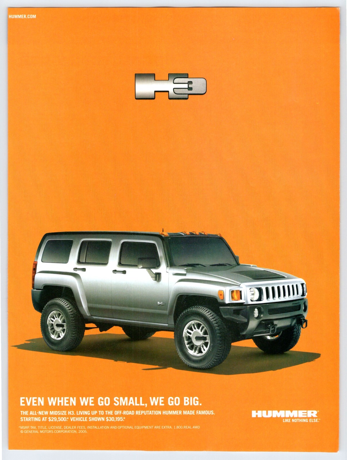 2005 HUMMER MIDSIZE H3 8"X11" Magazine Ad 2000's M532