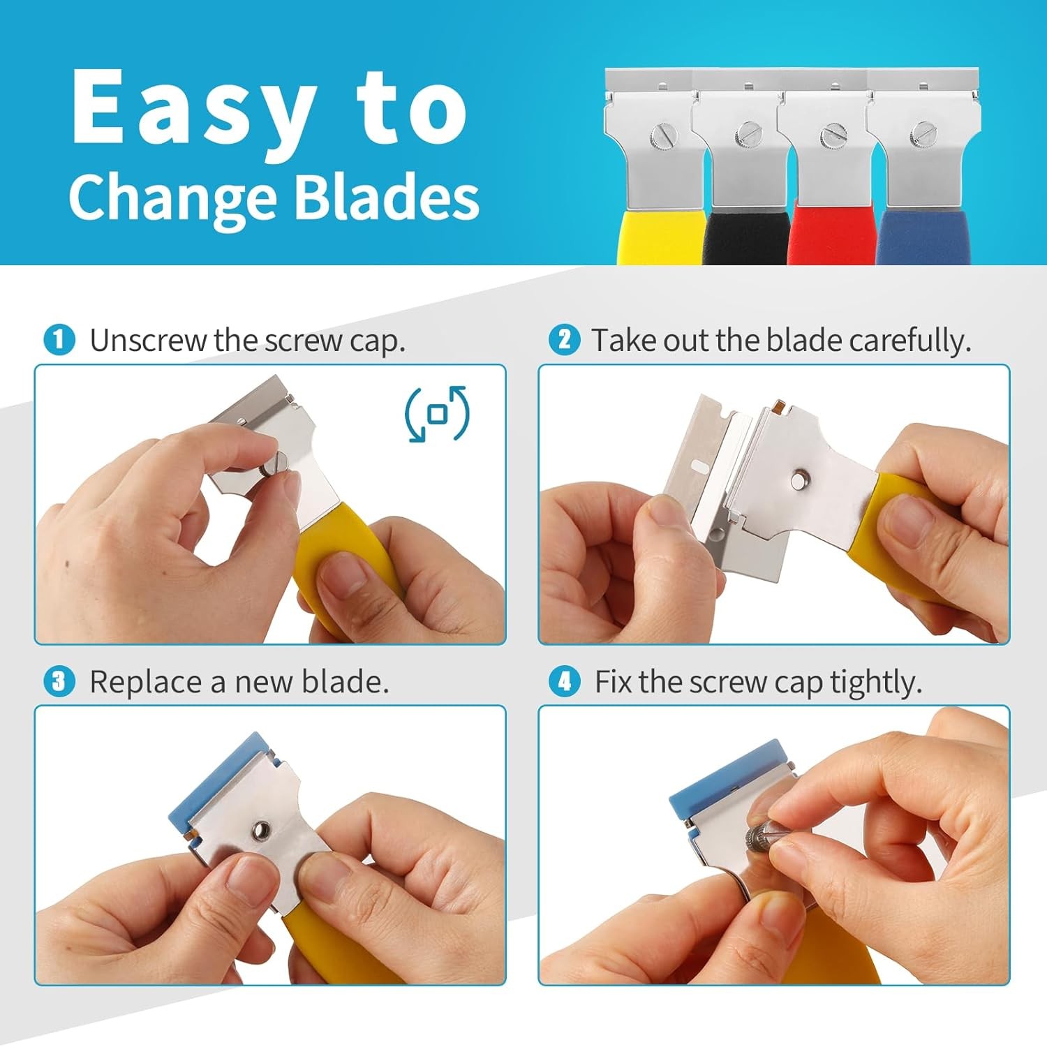 4 Pack Razor Blade Scraper, with 20 Metal & 20 Plastic Blades, Multi-Purpose