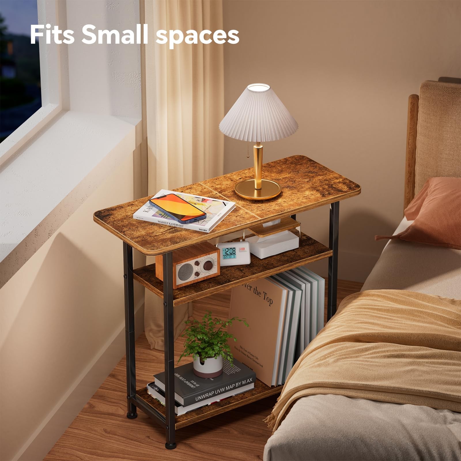 3 Tier Side End Table Rustic Brown Nightstand TV Tray Couch Table Storage