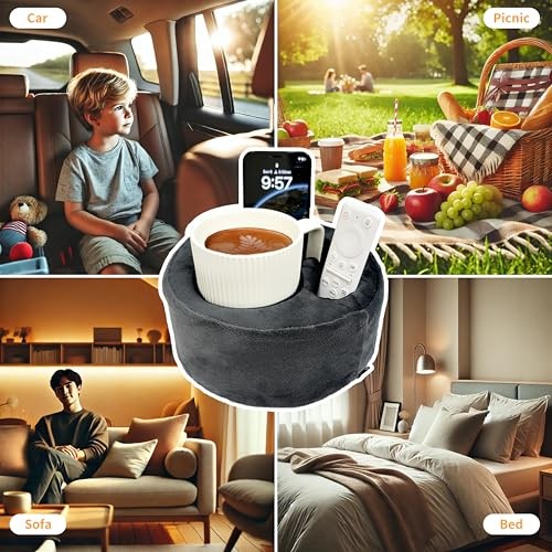 Couch Cup Holder Pillow, Sofa and Bed Organizer Caddy for Drinks, Gray