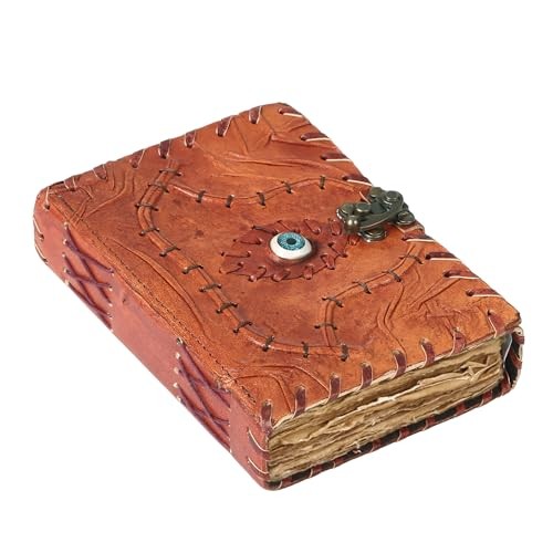 Hocus Pocus Halloween Leather Spellbook Journal – 7 x 5 Tan Eye of Enchantment