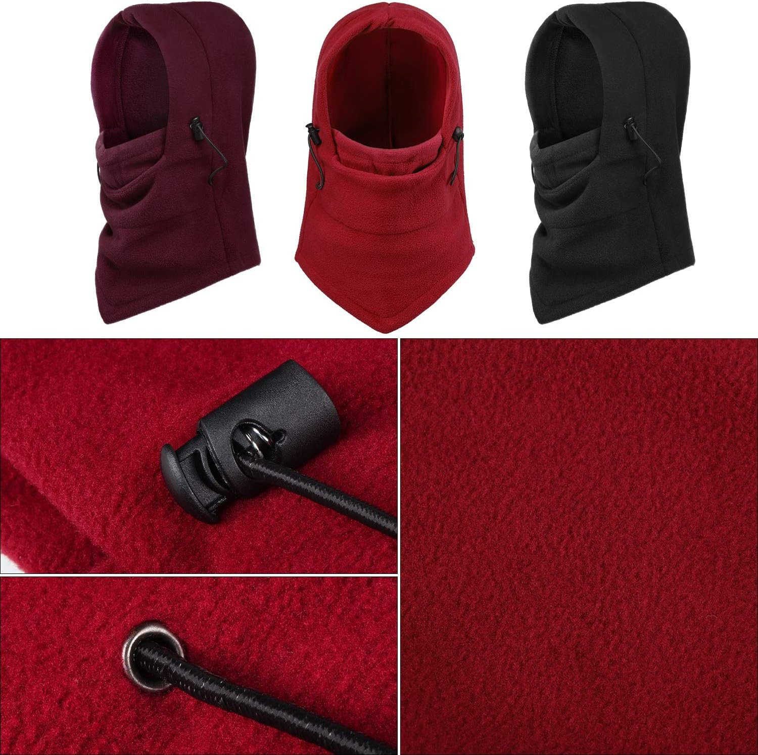 3 Pack Winter Fleece Balaclava Ski Mask Thermal Full Face Cover Men Women