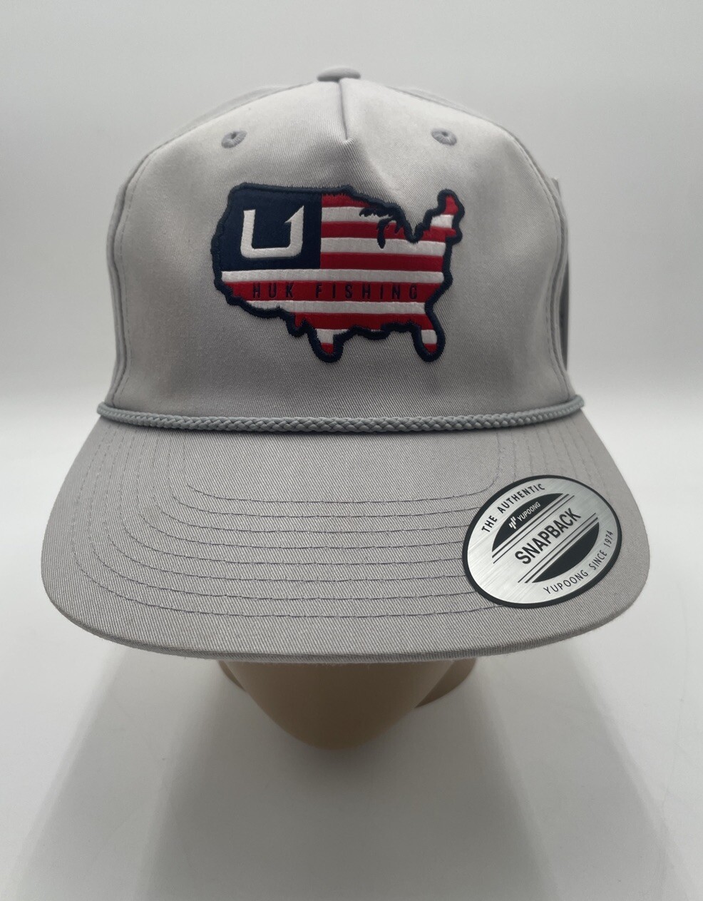 New HUK Fishing American Rope Gray Harbor Mist Hat Cap Adult Men's Adjustable