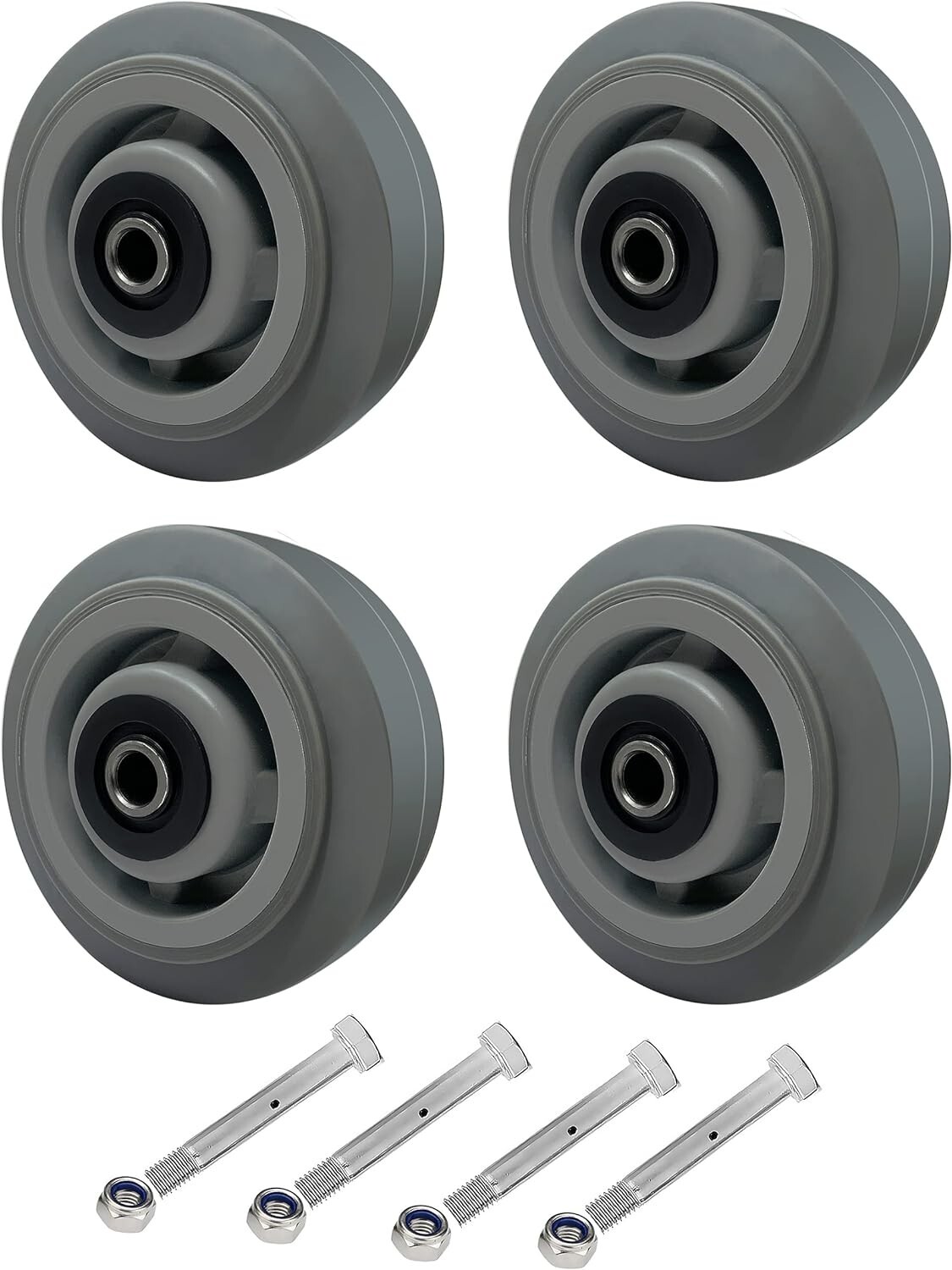4 Heavy Duty Caster Wheels Set 5" Solid Polyurethane Wheel With Bearing & Kit