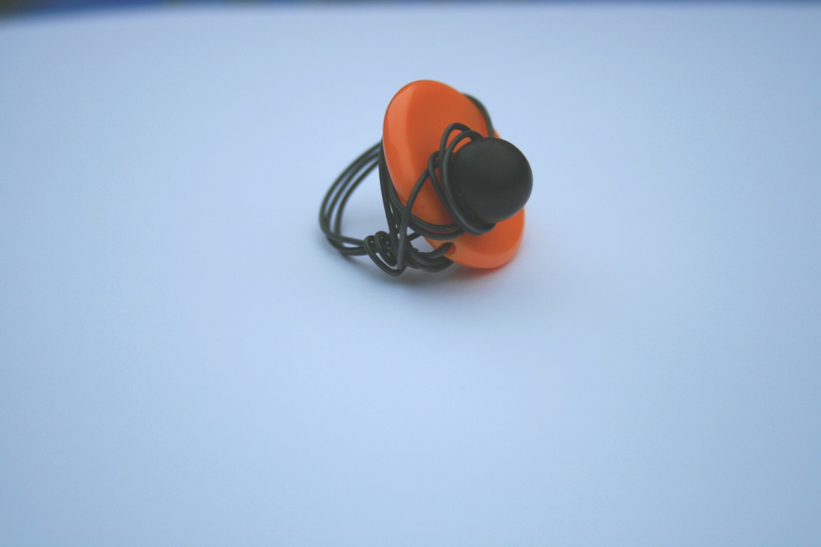Large Wire Wrapped Statement Ring, Orange Disc with Ball Charm, Size 8, NEW