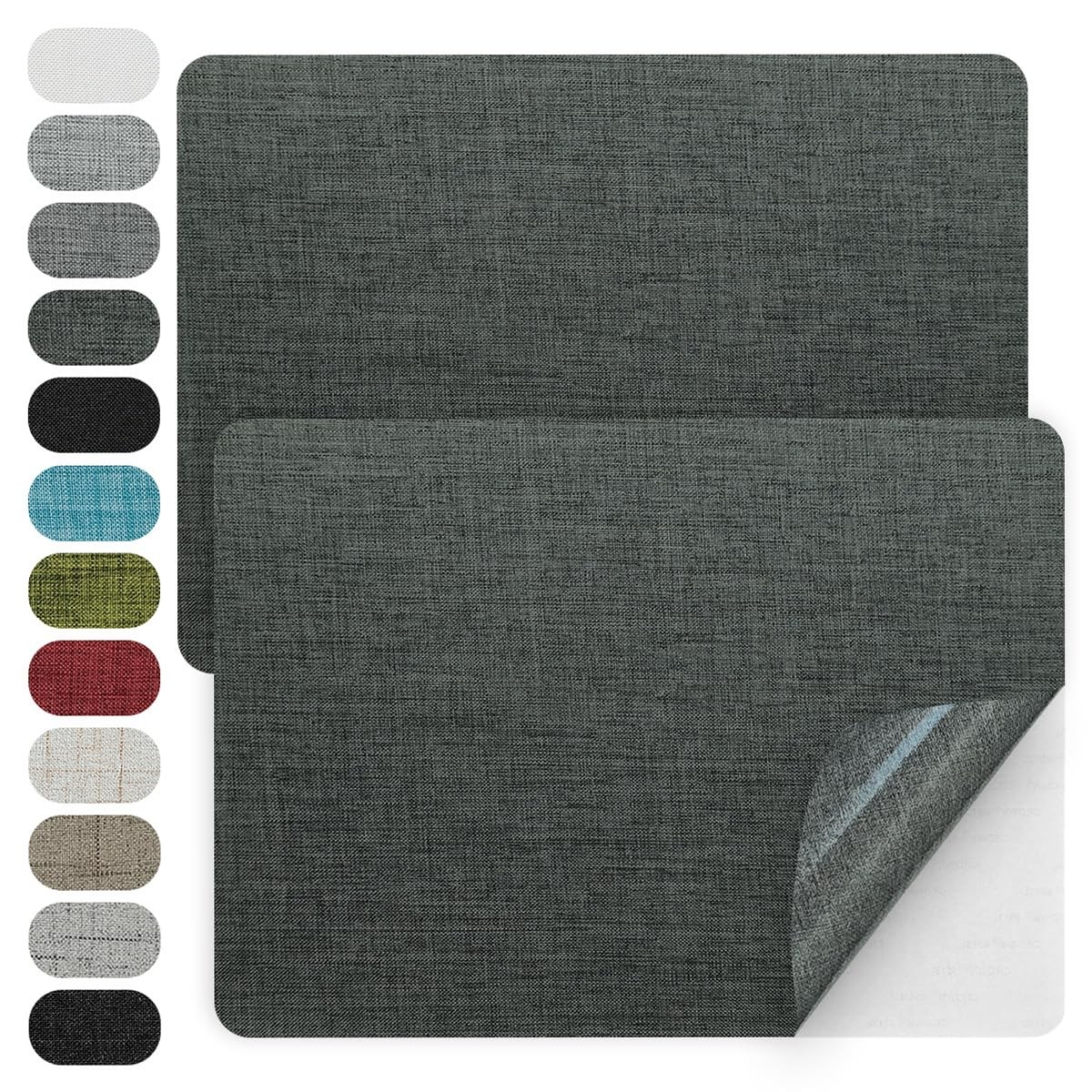 Fabric Repair Patches 8x11 Inch, 2 Pcs, Sofa Couch Car Seat, Dark Grey