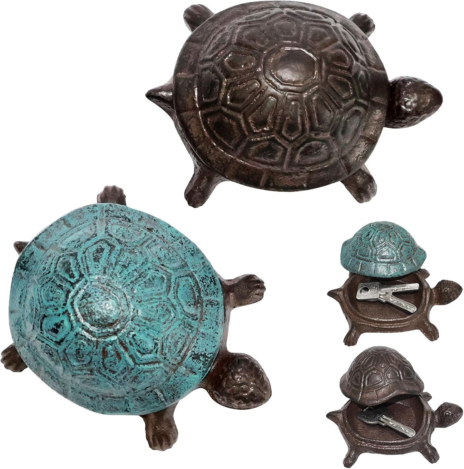 2 Pcs Spare Key Hider outside Cast Iron Turtle Hidden Key Holder for Outdoor