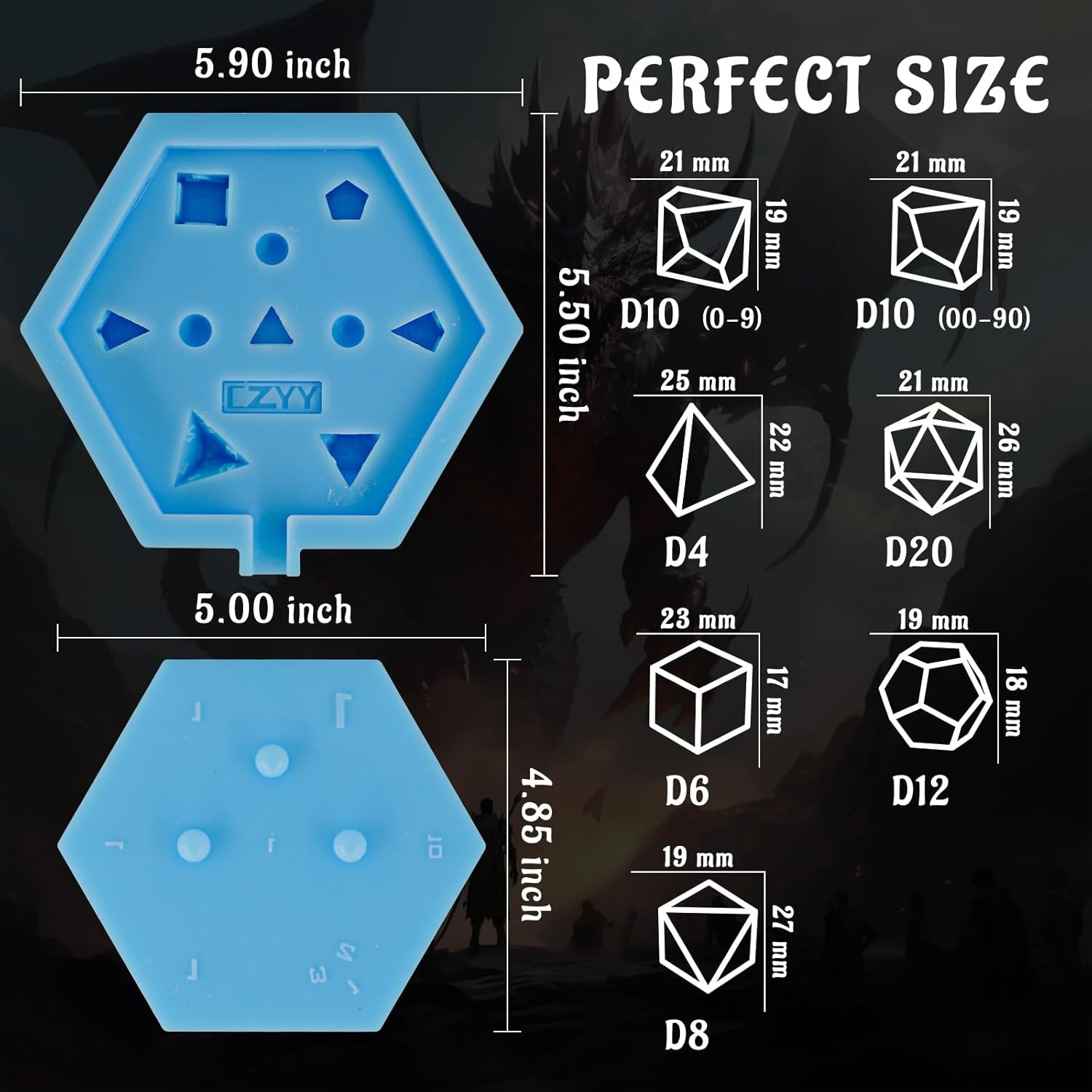 CZYY Silicone Dice Mold, 7-Cavity Sharp Edge Polyhedral Resin Mould | Make