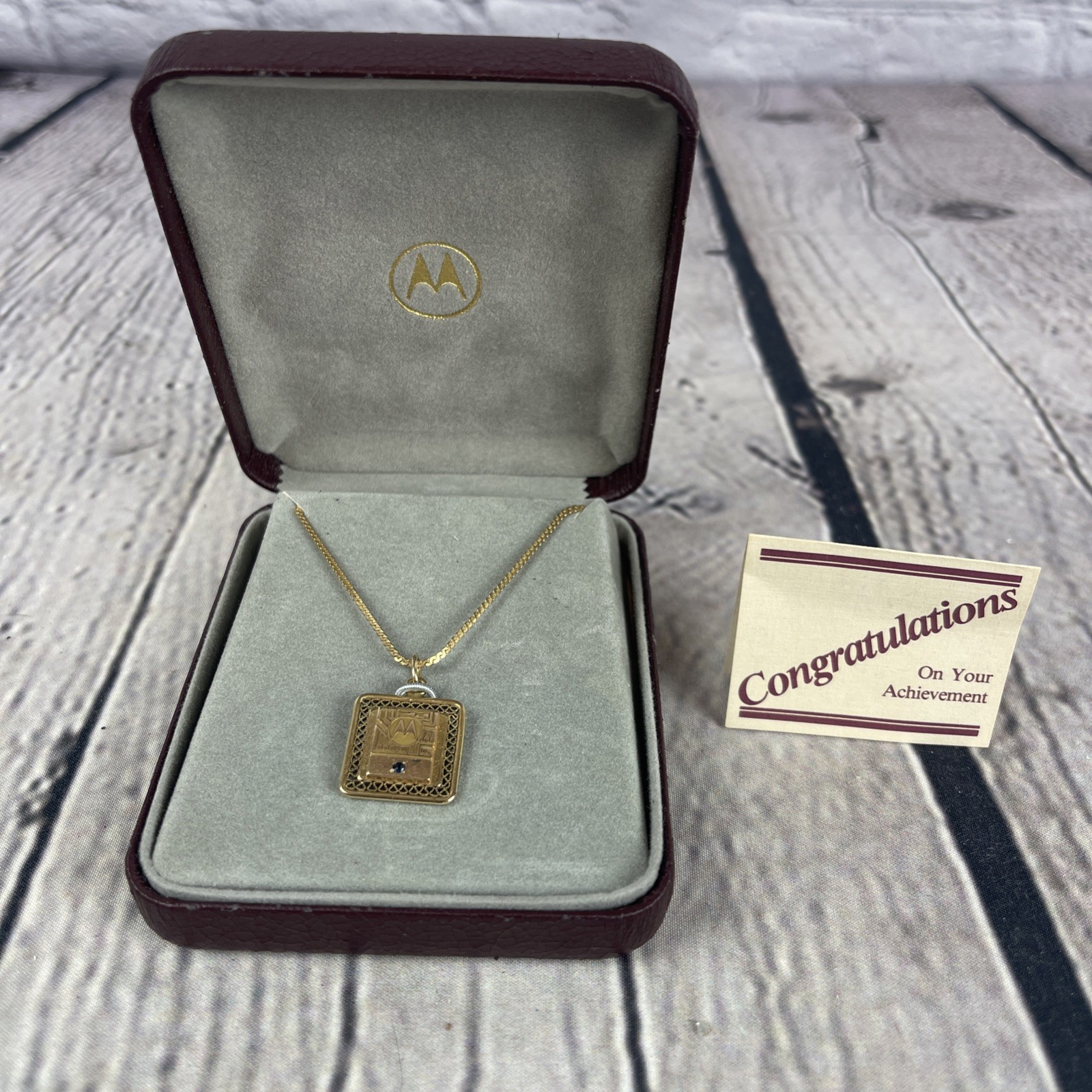 Vintage Motorola Company Employee Service Award Necklace - 10K Emblem Gold