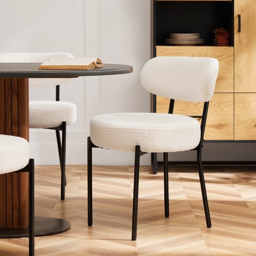 Chair 2-piece dining chair set, Boucle soft-padded kitchen chair