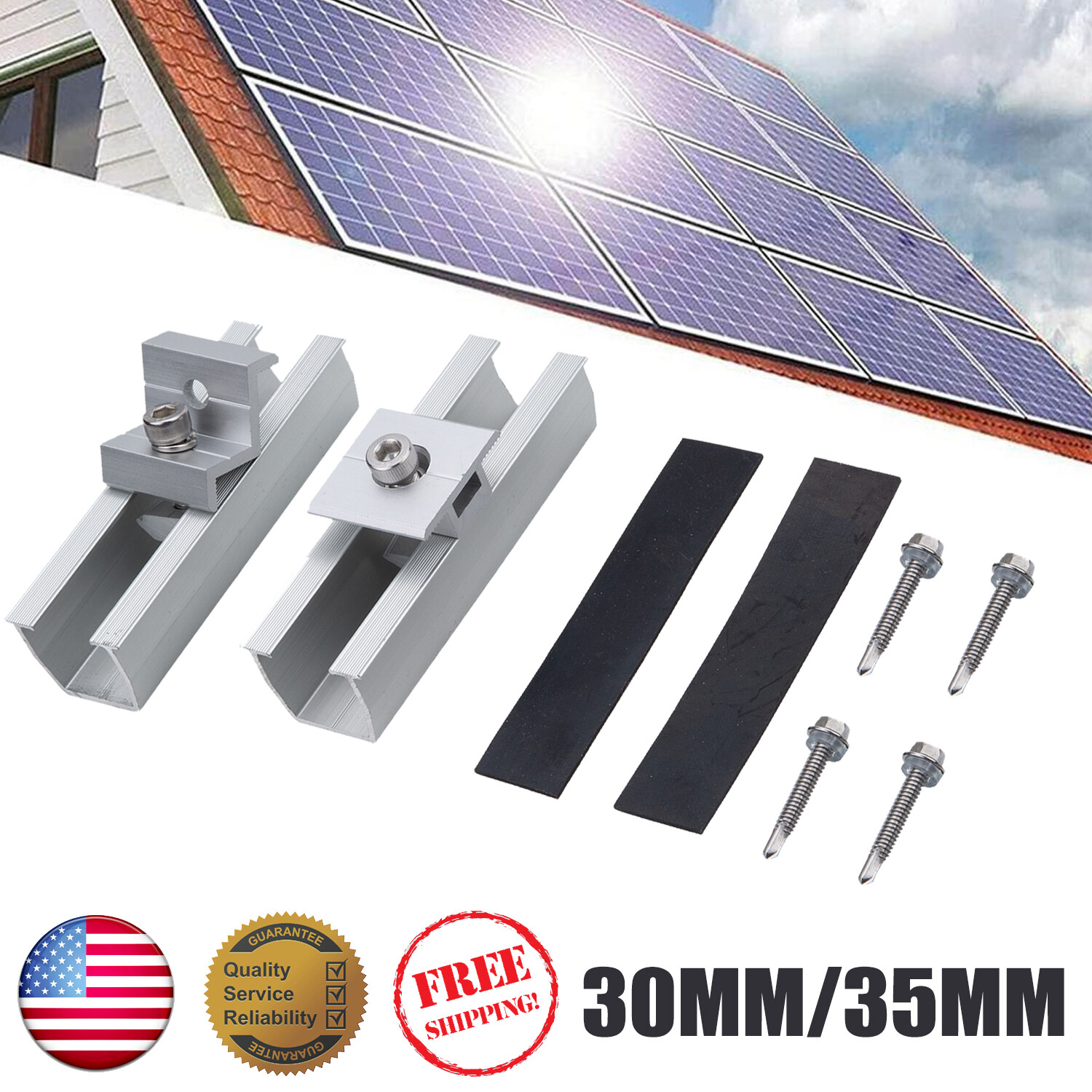 30/35mm Solar Panel Rail Fixing Mounting Bracket Roof Clamp Kit RV Boat End/Mid