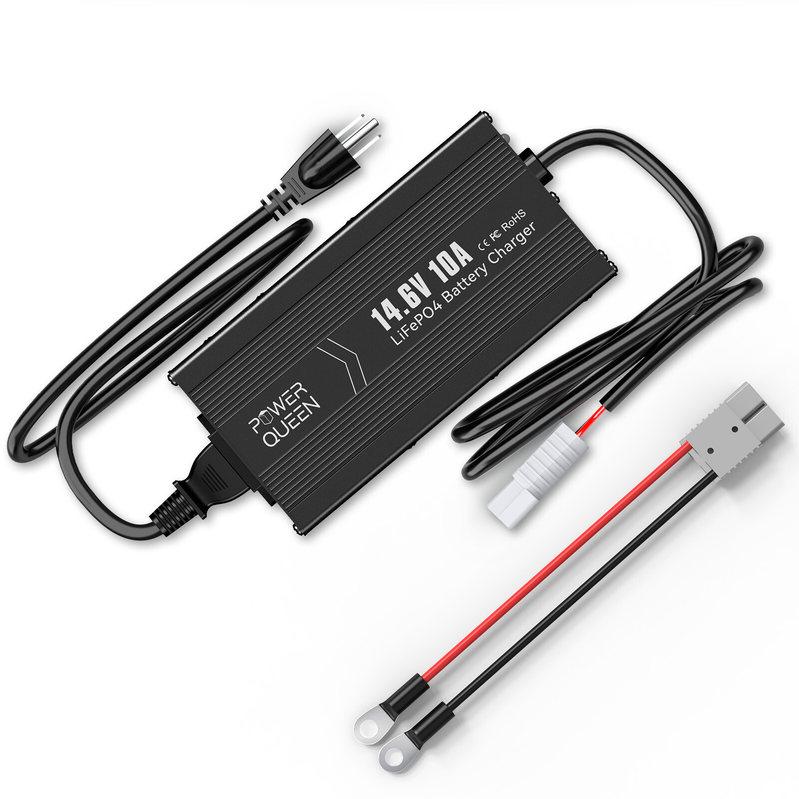 Power Queen 14.6V 10A Smart Battery Charger for 12V Lithium LiFePO4 Batteries