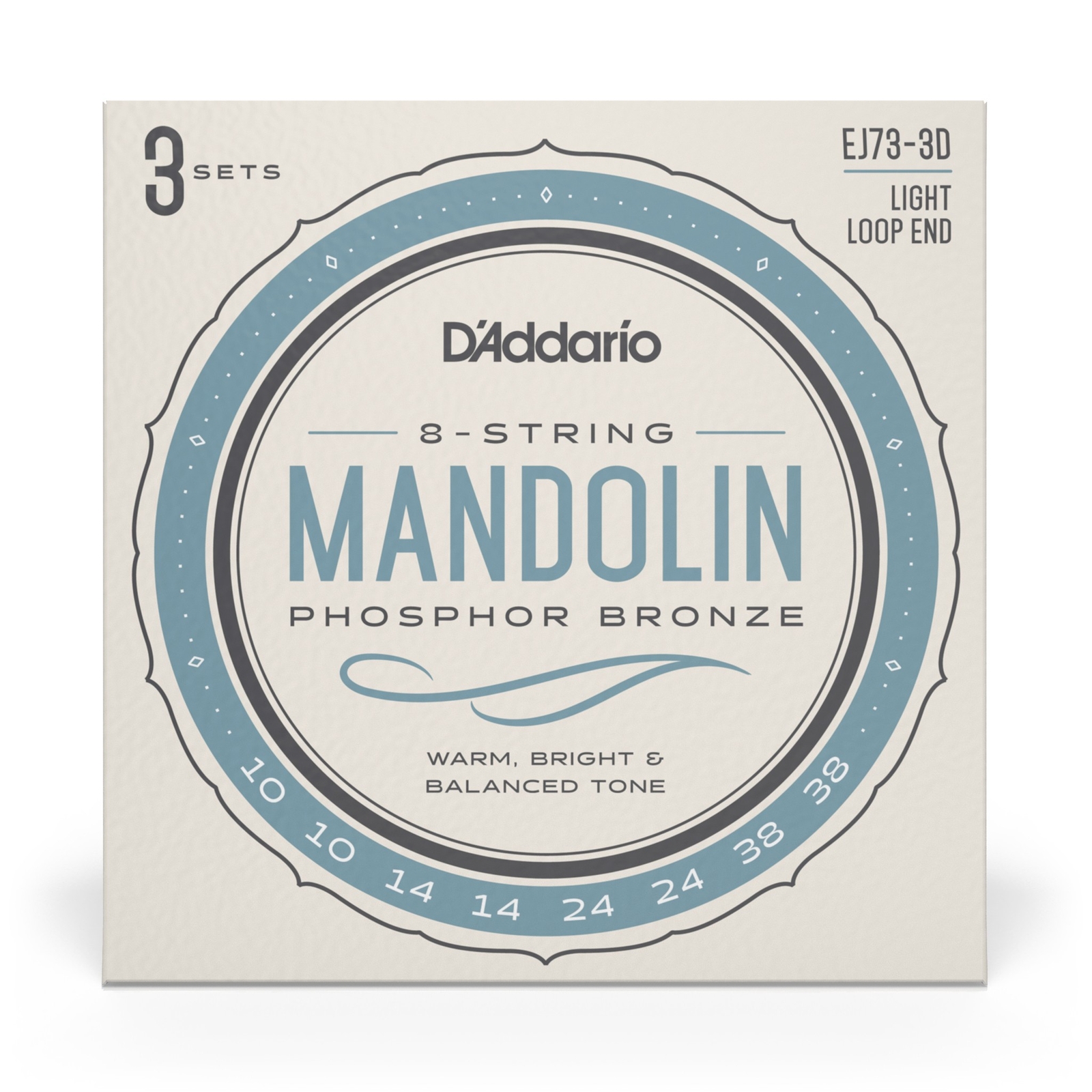 3 Pack D'Addario EJ73 Mandolin Strings, Phosphor Bronze, Light 10-38 EJ73-3D