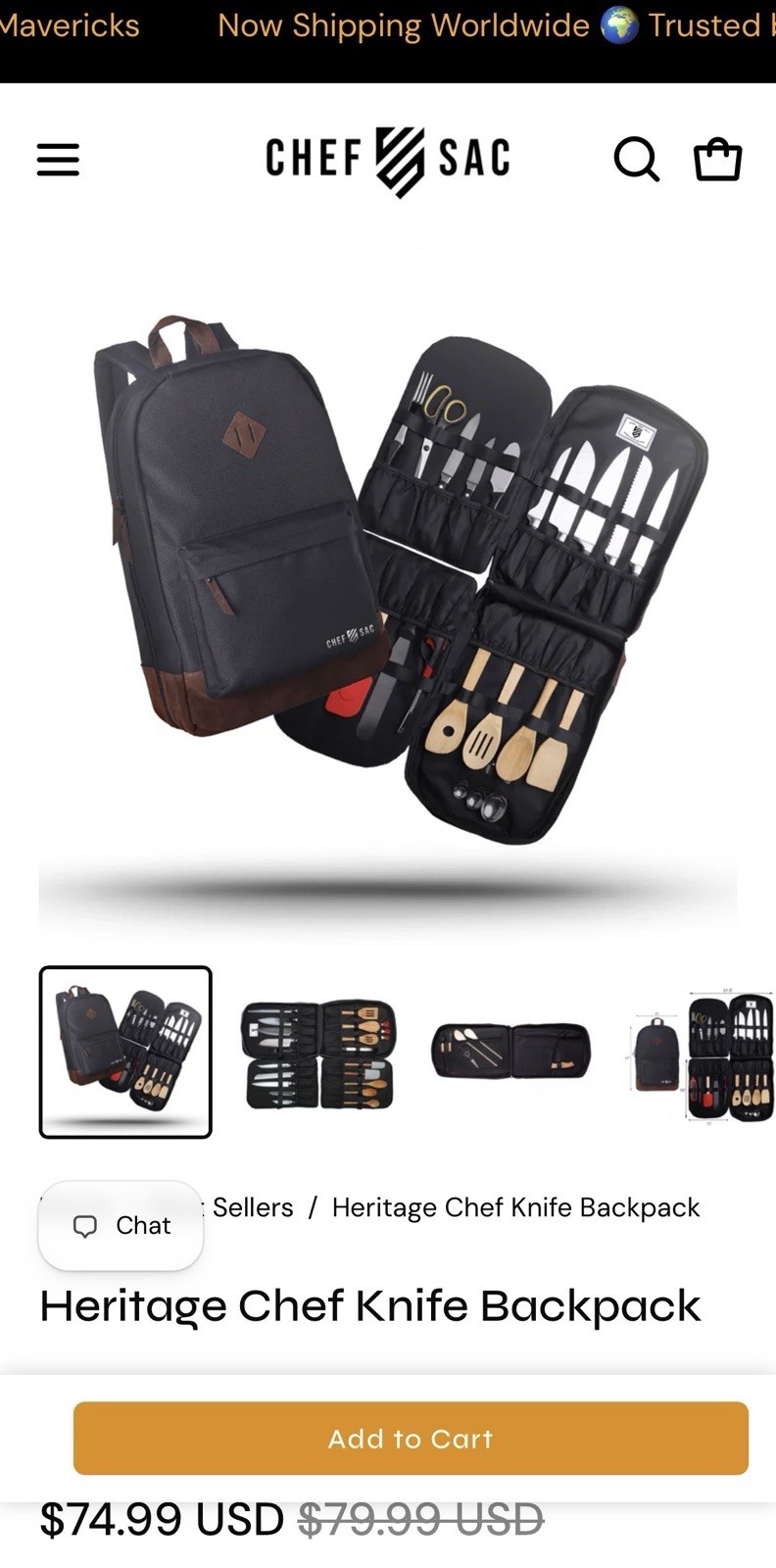 Chef Sac Heritage Chef Knife Backpack Tool Bag, Black, 1 Item