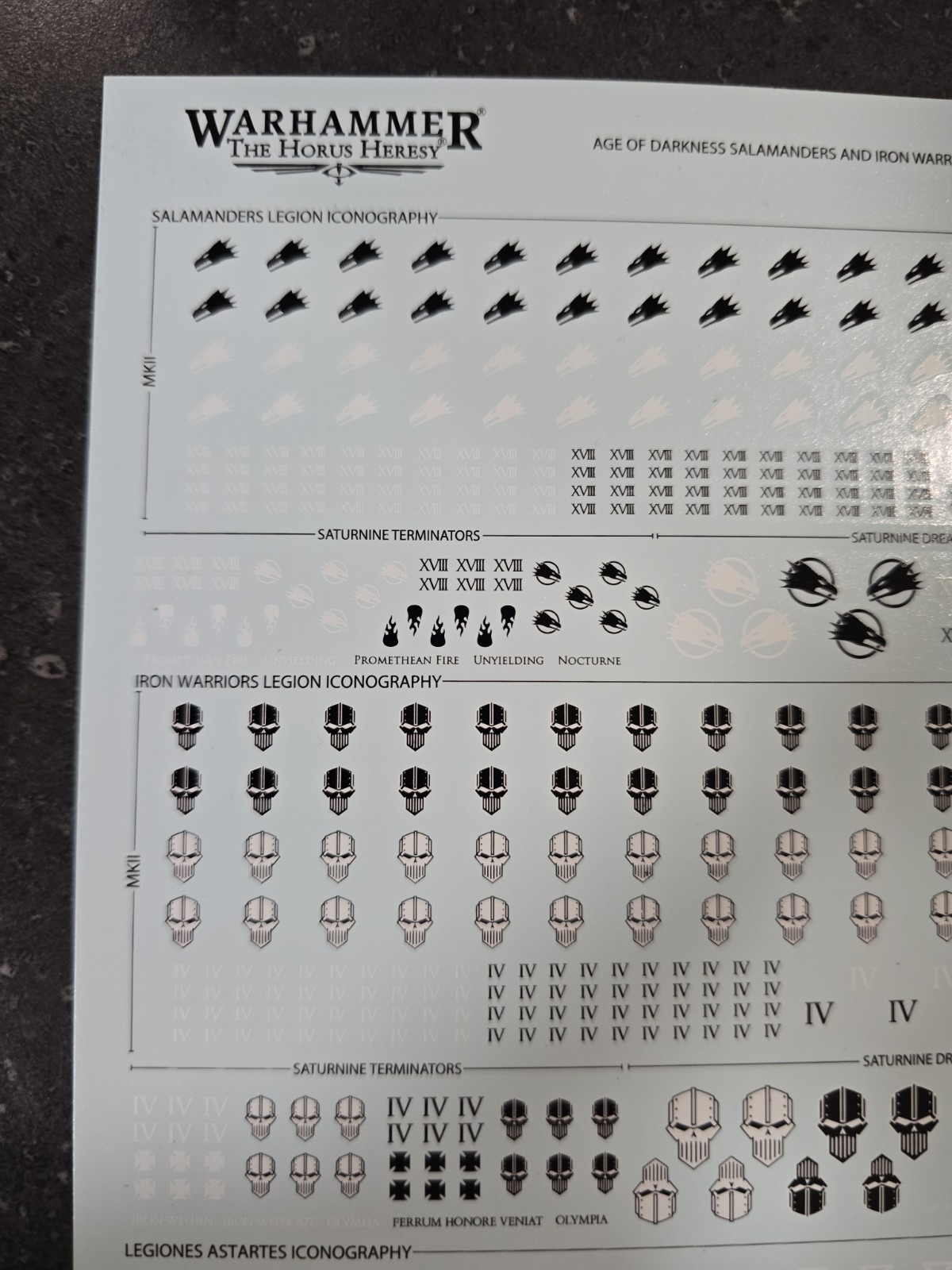 Warhammer Horus Heresy Salamanders & Iron Warriors transfer sheet/decals
