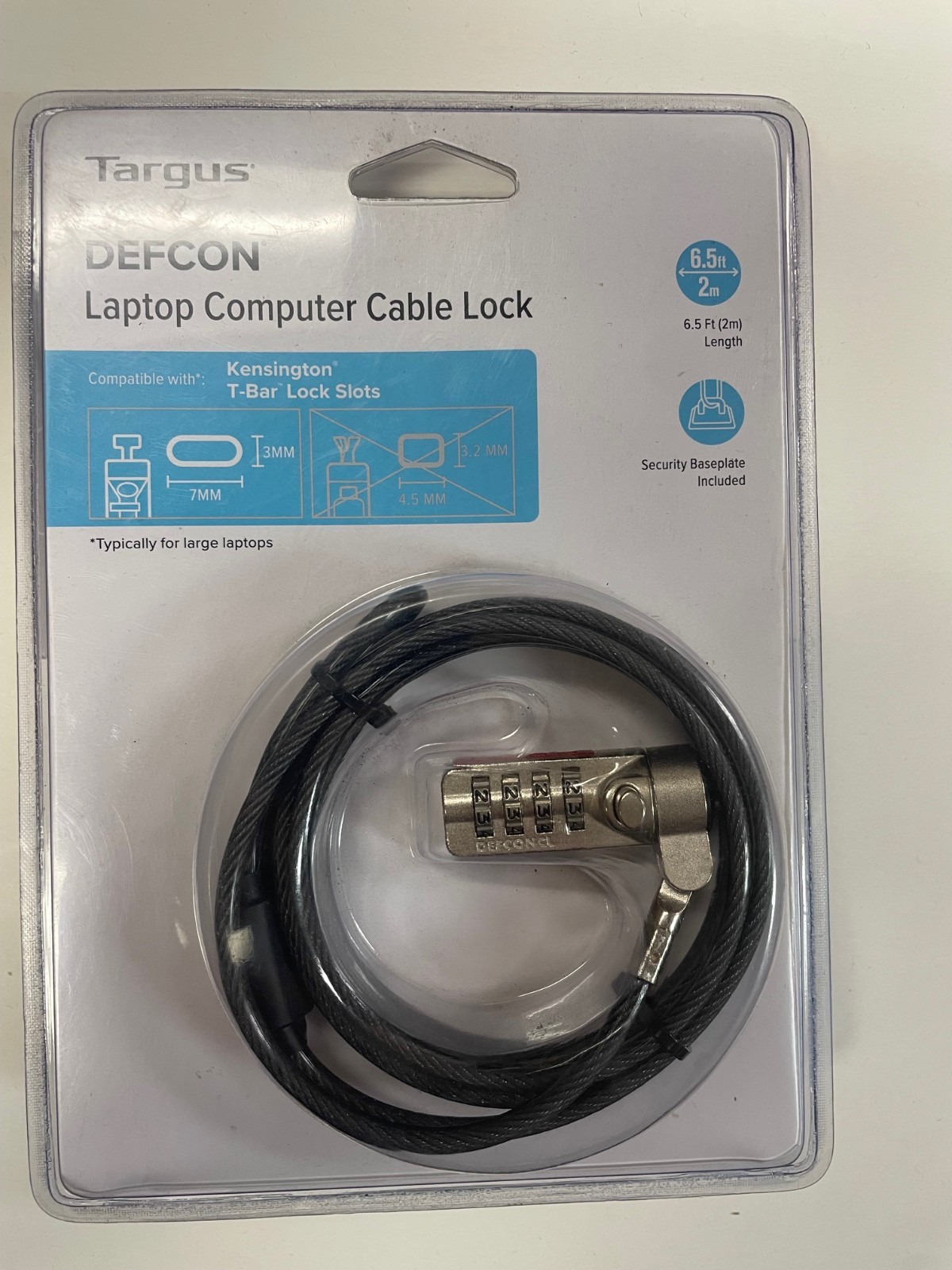 Targus DEFCON 3-in-1 Universal Resettable Combo Cable Lock for Laptop Computer