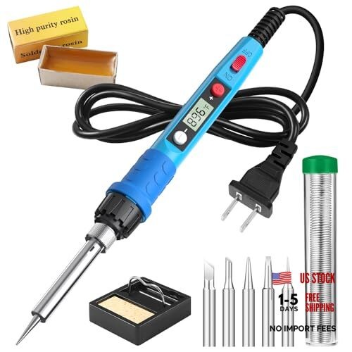Soldering Iron Kit, 80W 110V LCD Digital Solder Iron Pen with Ceramic 80W-BLUE